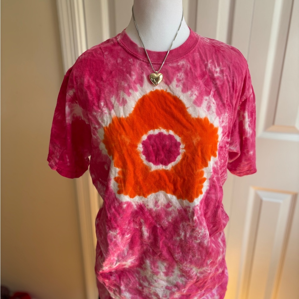 Gildan Pink and Orange Tie-Dye T-Shirt